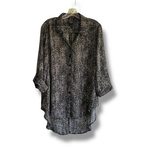 Ciara Sun Woo buttoned tuxedo tail high low sheer tunic blouse
